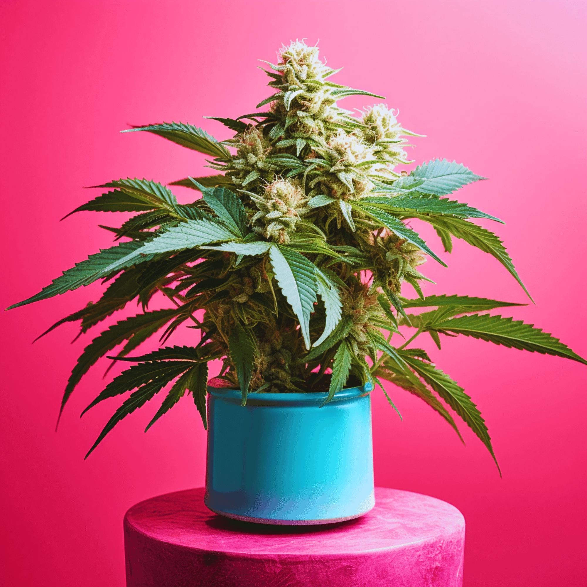 Hybrid Cannabis Plant Flowering In A Pot