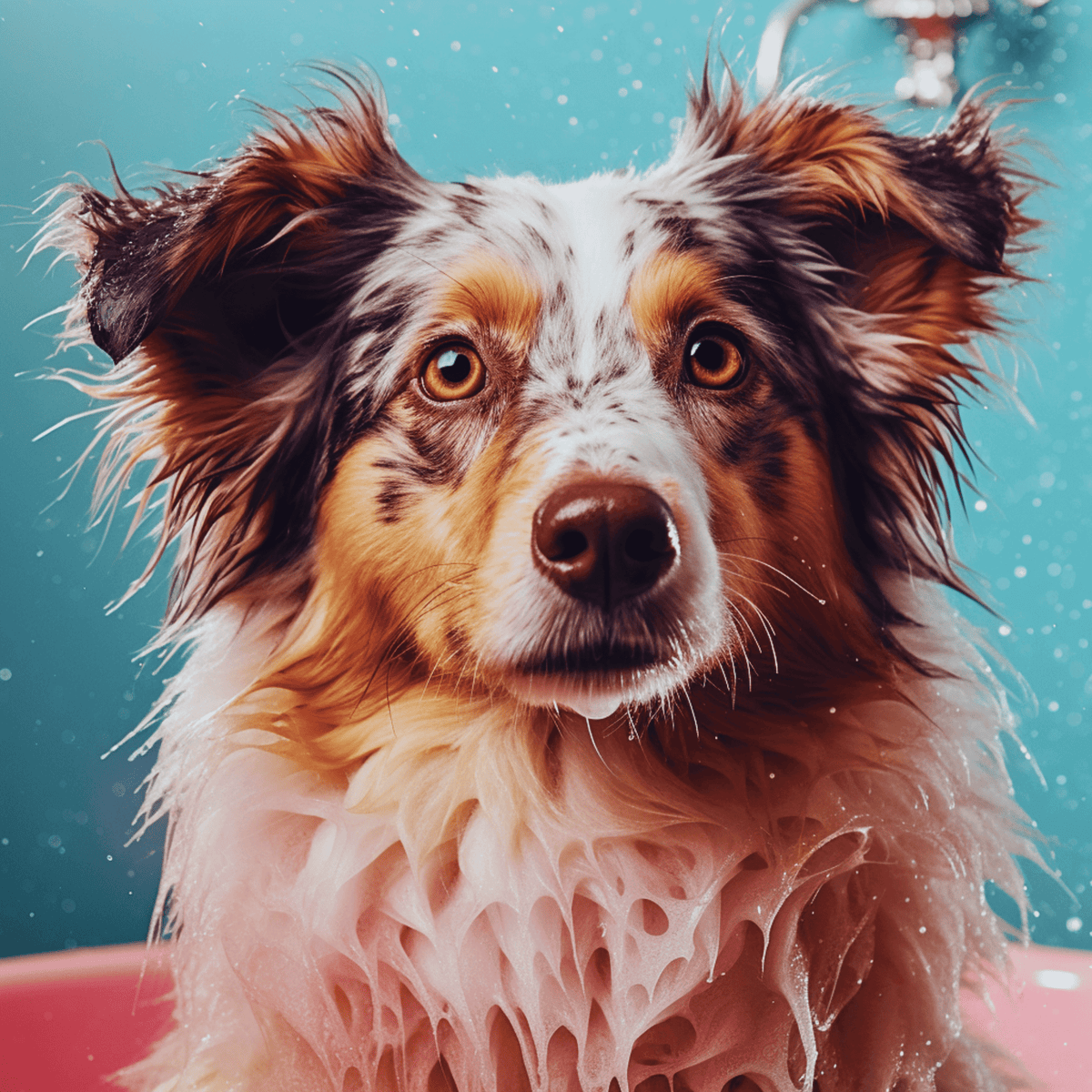 Cute dog in the bath wet