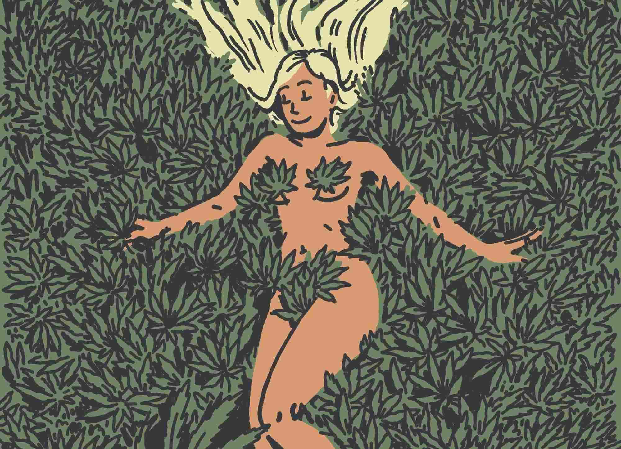 Animated Girl lying in a pool of cannabis