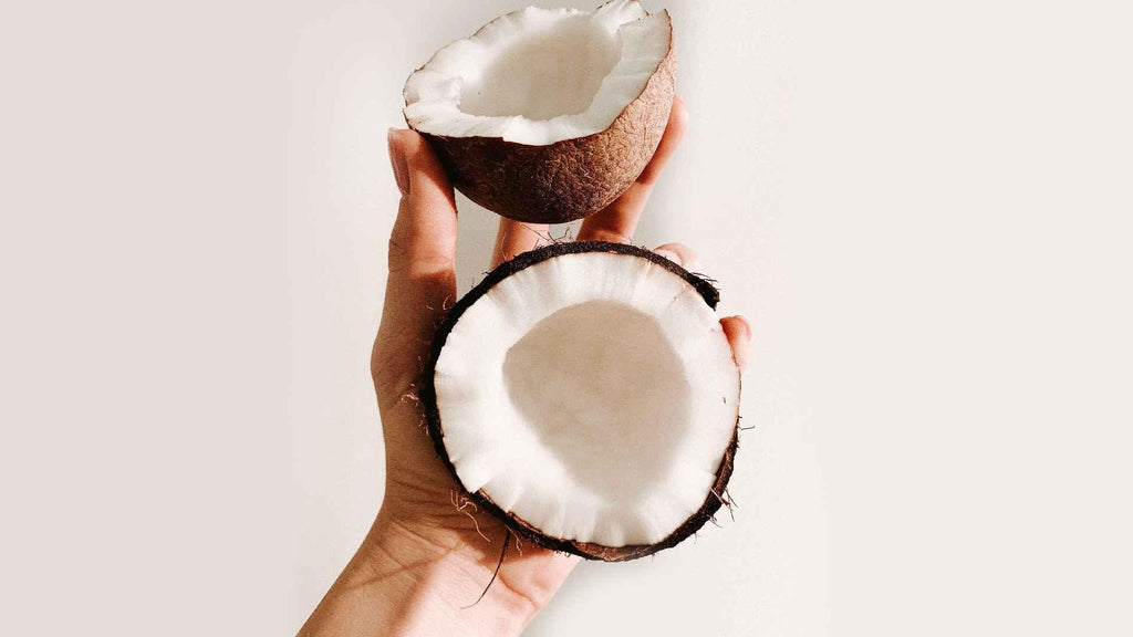 Coconut cut in half