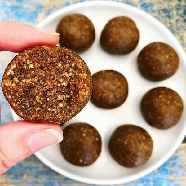 Protein balls with a bite and on a plate
