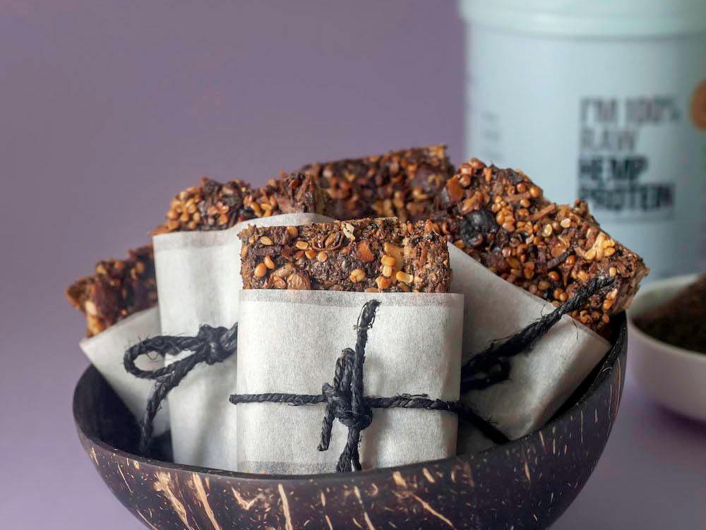 Granola Bars wrapped in paper with ribbon