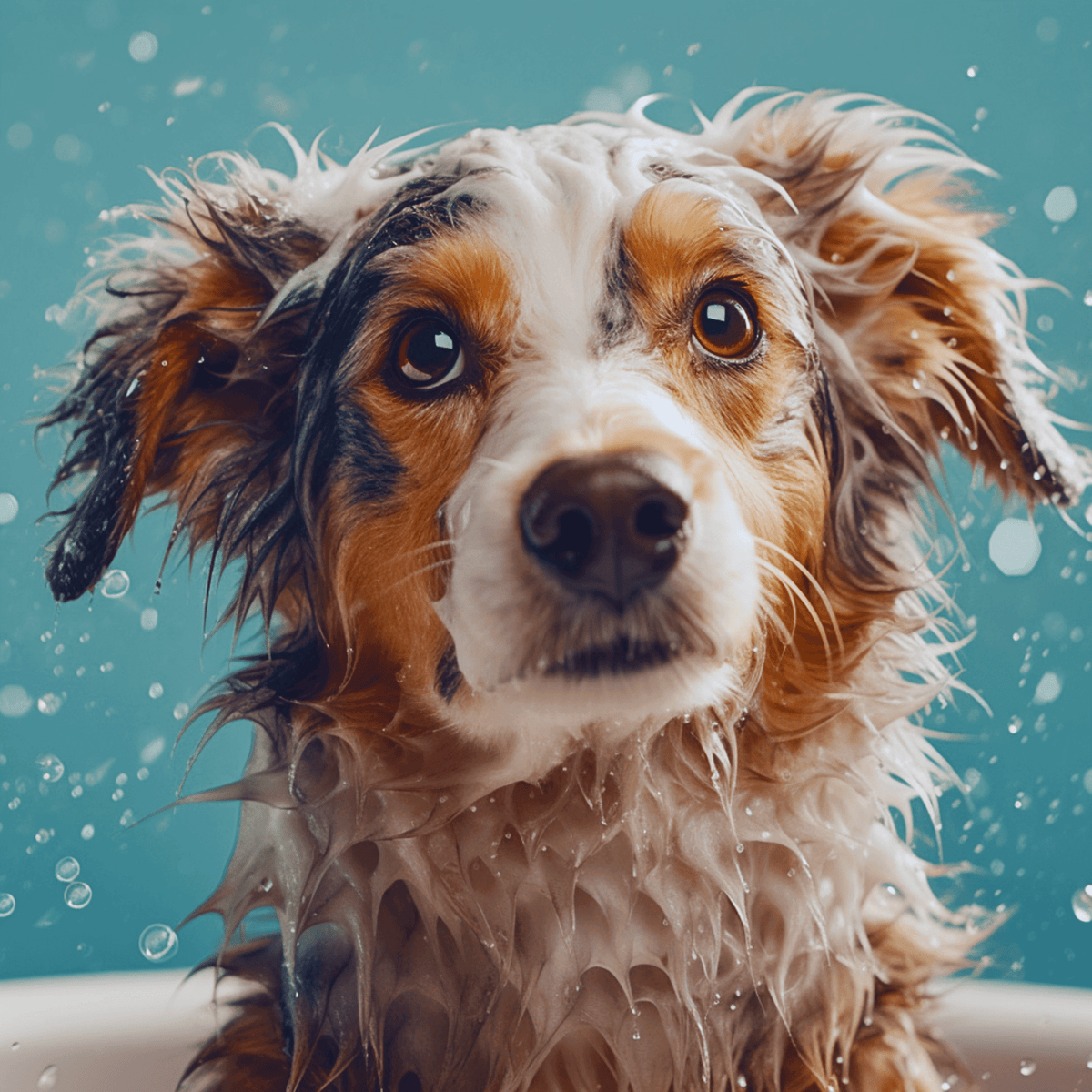 Cute Dog with shampoo