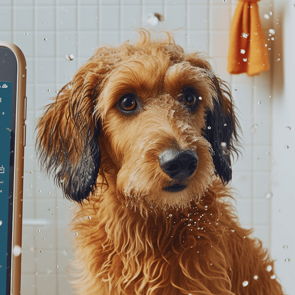 Cute Small Dog in a Bath with Shampoo