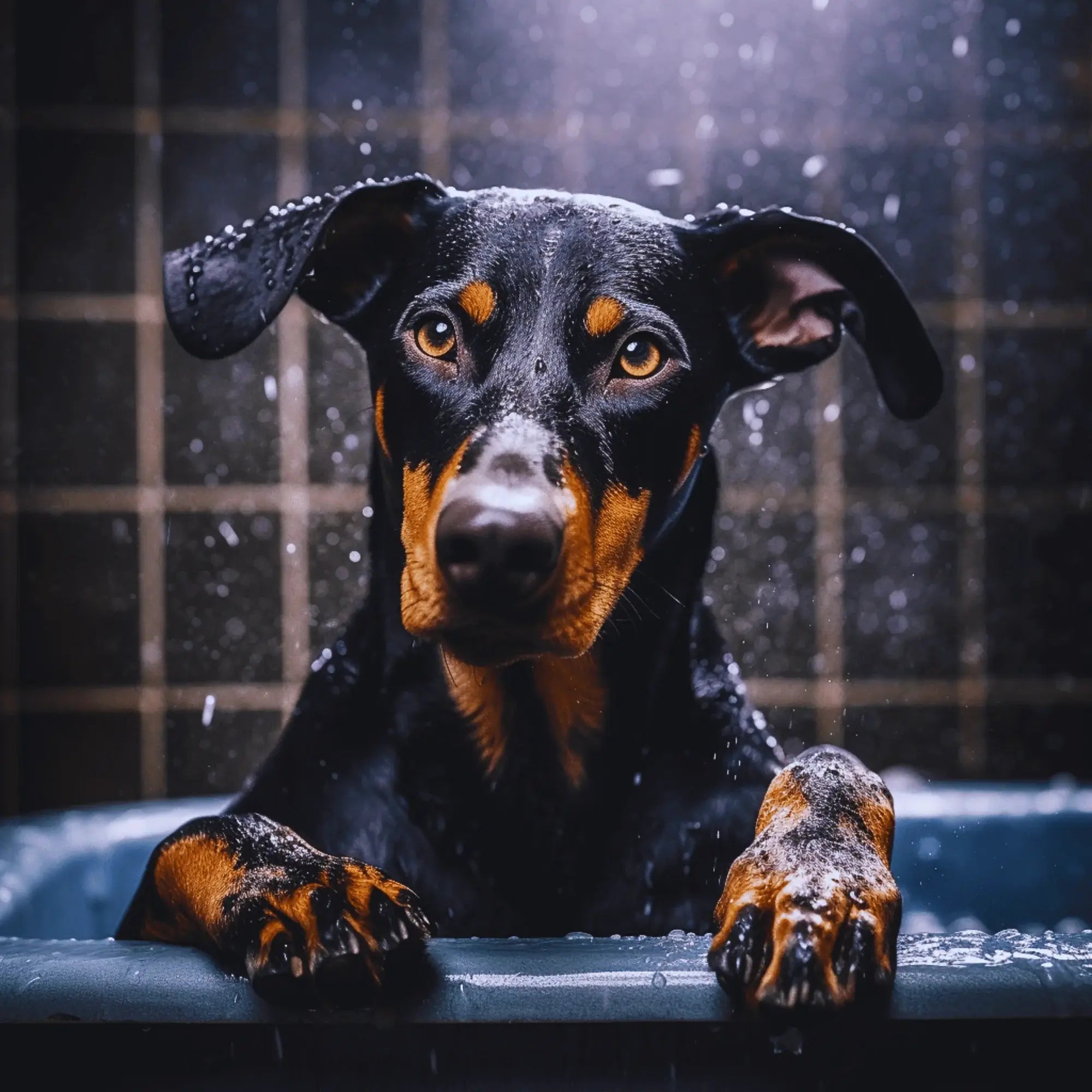 Rotwiller Dog In a Bath