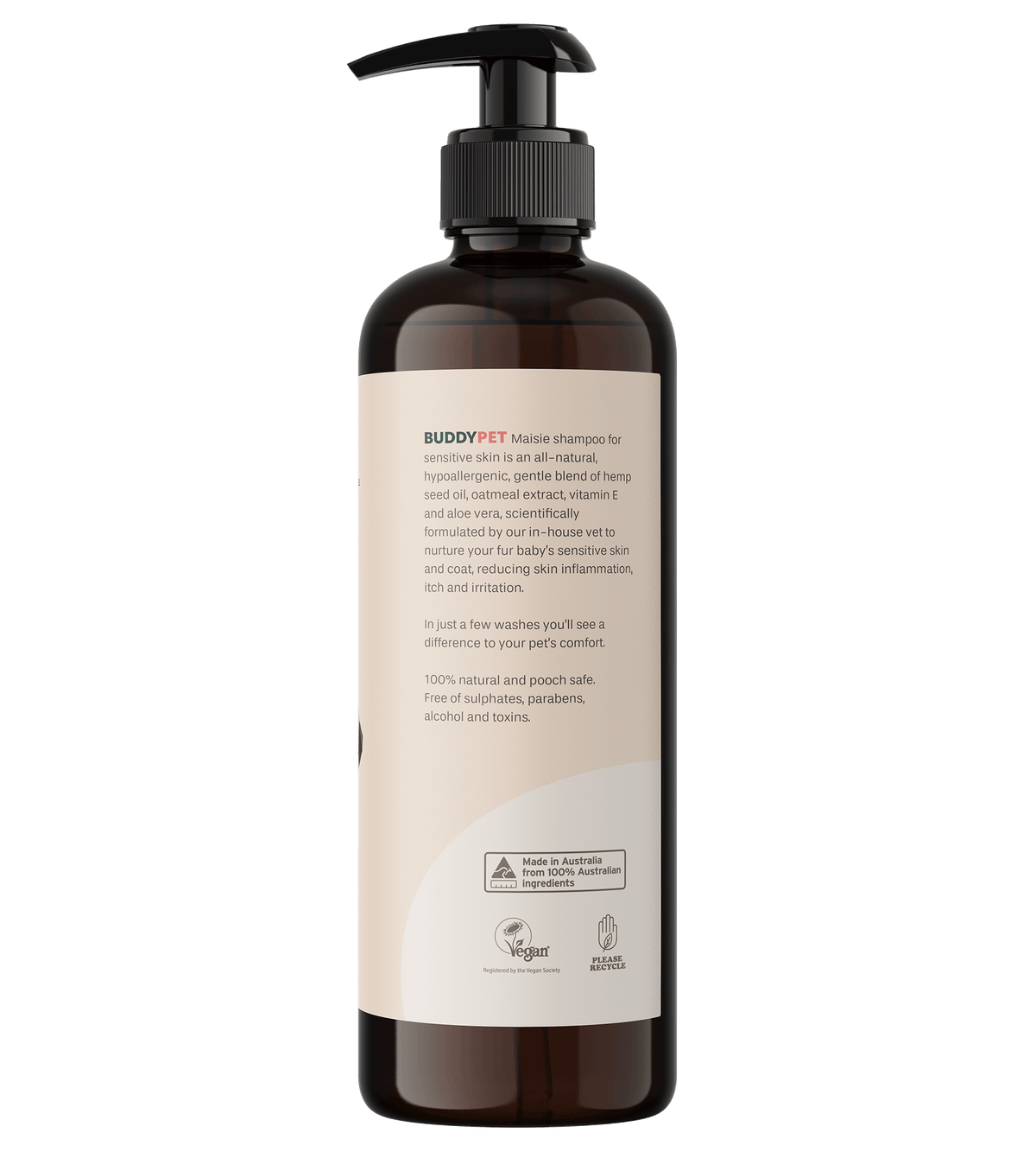 Hemp Dog Shampoo for Sensitive Skin in a bottle with pump