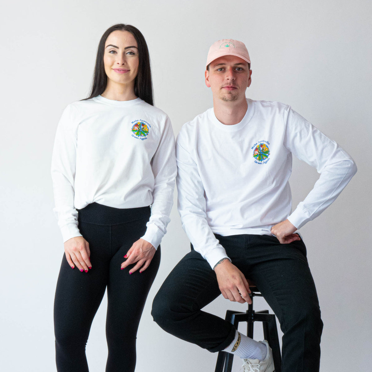 Couple wearing white tee by The cannabis Company